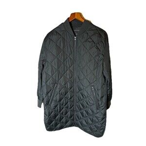 Banana Republic Quilted Coat Women's M Black Long‎ Jacket Lightweight Zip